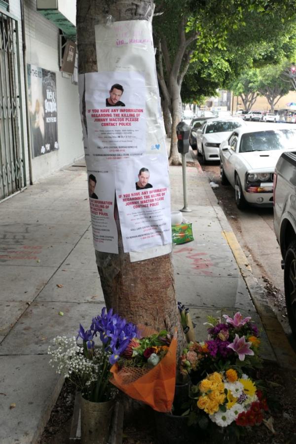 Memorial site for Johnny Wactor in downtown LA