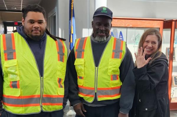 Diamond ring recovered by recycling plant employees after being accidentally thrown away.