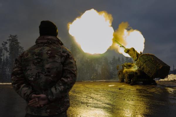 Ukrainian artillery fires in the night.
