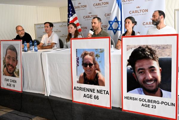 American-Israeli families whose loved o<em></em>nes are missing and believed to be held hostage by Hamas in Gaza speak at a press co<em></em>nference in Tel Aviv, Israel, on Oct 10, 2023.</p>

<p>　　