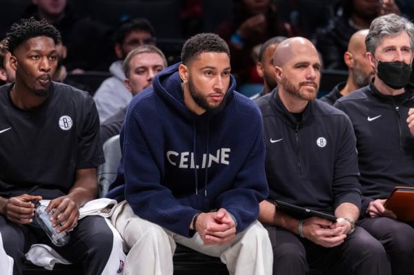 Brooklyn Nets guard Ben Simmons (10) looks on in the first half against the Denver Nuggets at Barclays Center, Friday, Dec. 22, 2023