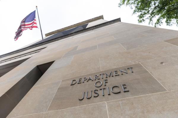 The Department of Justice following the announcement that they have indicted former US president Do<em></em>nald J. Trump over his handling of classified docu<em></em>ments in Washington, DC, USA, 08 June 2023.
