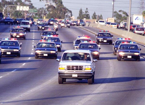 Police chasing Simpson in his infamous white Ford Bro<em></em>nco in Los Angeles before arresting him 