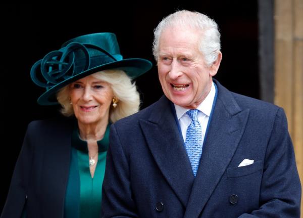 Queen Camilla and King Charles oN Easter on March 31, 2024.