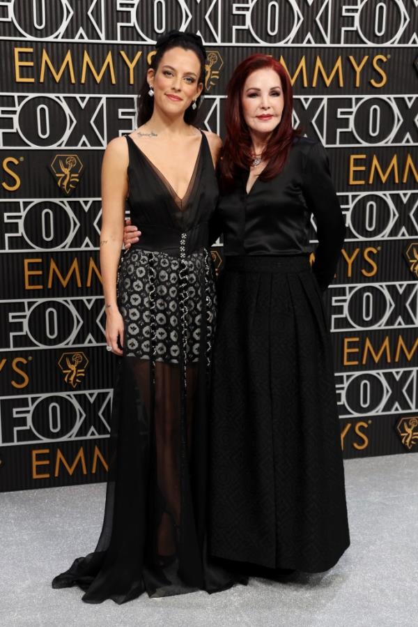 (L-R) Riley Keough and Priscilla Presley attend the 75th Primetime Emmy Awards at Peacock Theater on January 15, 2024, in Los Angeles, California. 
