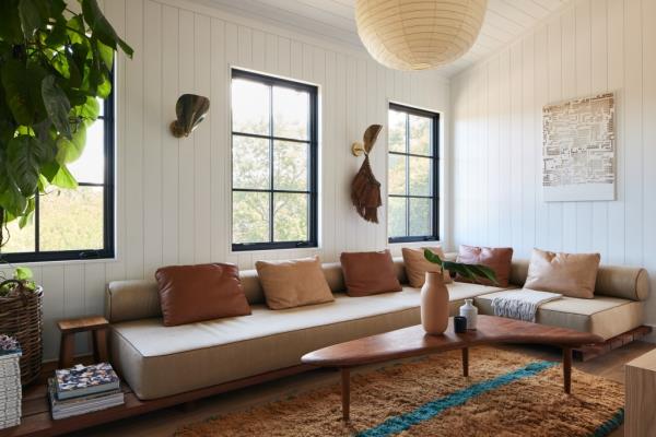 Picture windows let in lots of natural light.