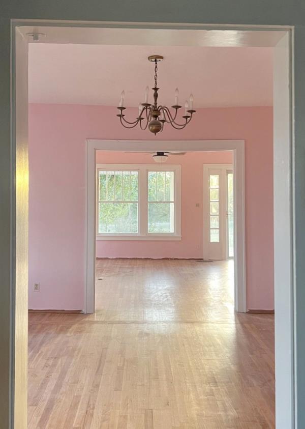 All the walls have been painted pink. 