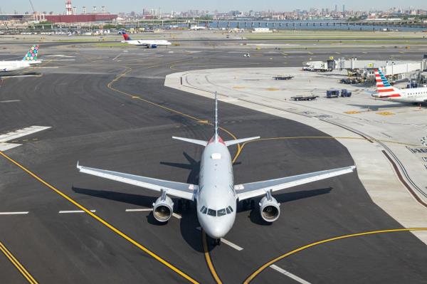 American Airlines Airbus A319 aircraft at LaGuardia Airport in NY. 