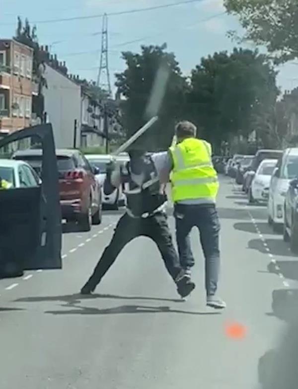 The men fighting. 