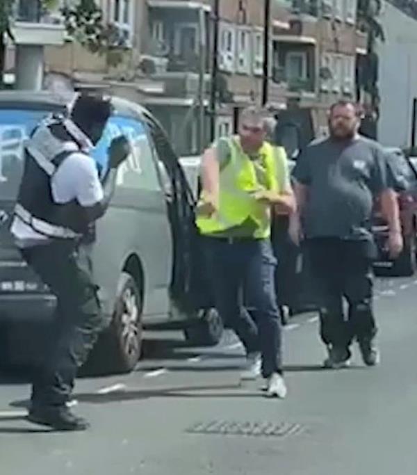 The men fighting. 