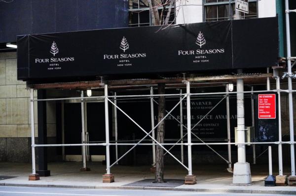 The entrance to the Four Seasons blocked off.