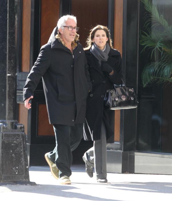 Jeffrey Epstein is spotted walking with Sarah Kellen along Madison Avenue in New York City back to Epstein's mansion on, January 30th 2012.