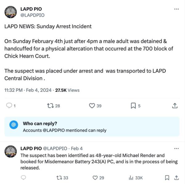 The LAPD announced the charges.
