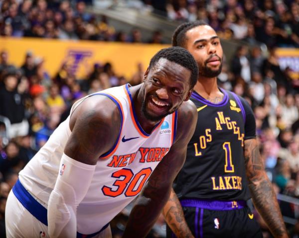 Julius Randle #30 of the New York Knicks smiles during the game against the Lakers.