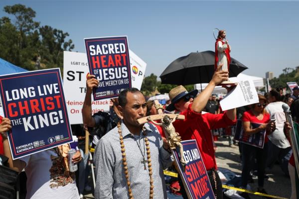 Protesters outside Dodger Stadium