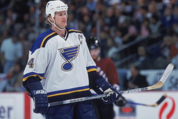 Defenseman Chris Pro<em></em>nger #44 of the St. Louis Blues standing with stick in hand
