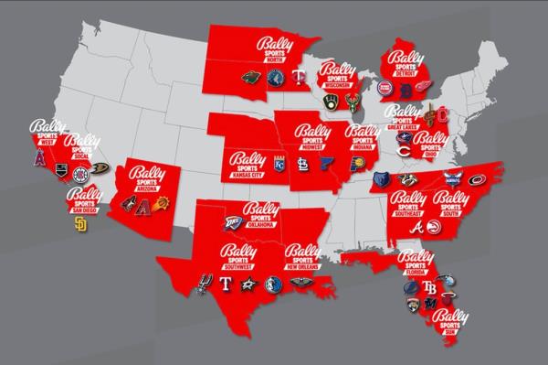 Map of states streaming Bally Sports games