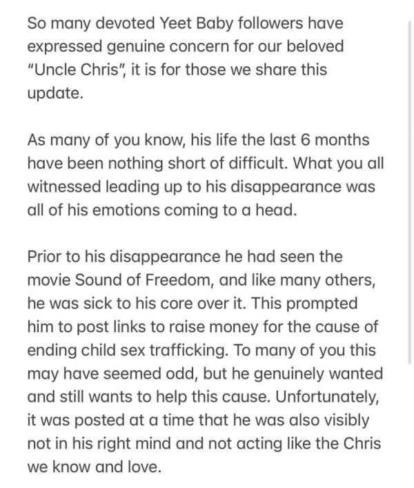 Family statement on Instagram