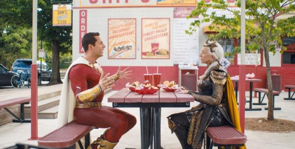 Zachary Levi and Helen Mirren in Shazam: The Fury of the Gods.