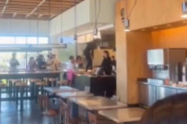 A California Chipotle erupted into chaos recently as a trio of customers started throwing food at employees.