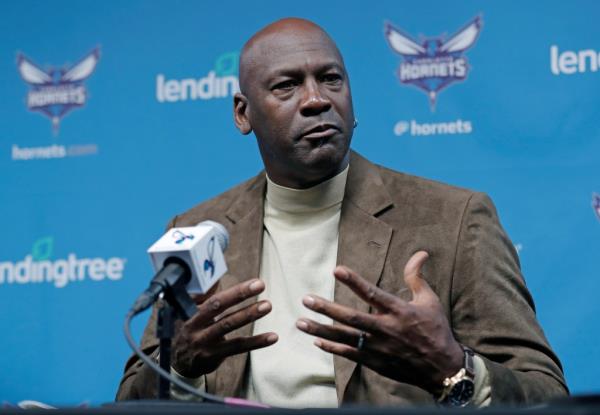 Michael Jordan at a Charlotte Hornets press conference.