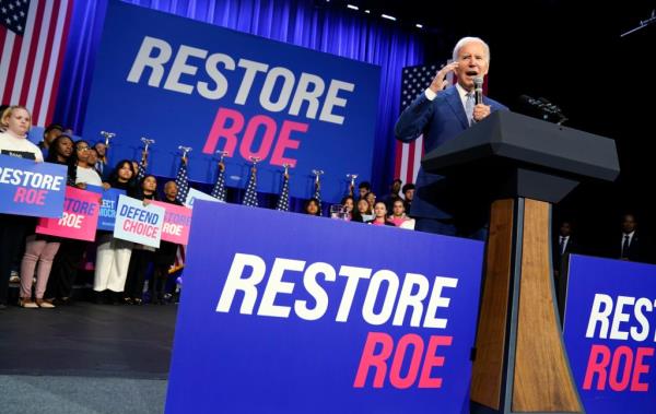 President Joe Biden speaks a<em></em>bout abortion access during a Democratic Natio<em></em>nal Committee event at the Howard Theatre, Oct. 18, 2022, in Washington