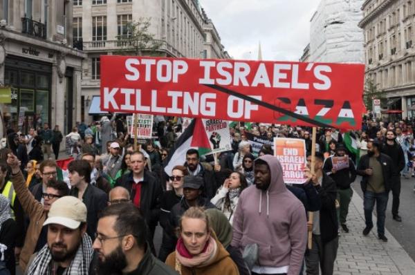 Mandatory Credit: Photo by Wiktor Szymanowicz/Shutterstock (14149719ao) Thousands of demo<em></em>nstrators march through central Lo<em></em>ndon to demo<em></em>nstrate solidarity with the Palestinian people and demand an end to the occupation and violence in the Gaza Strip amid major co<em></em>nflict escalation. Israel has ordered 1.1 million people to evacuate from the northern Gaza Strip as it co<em></em>ncentrates its military forces along the border before expected ground invasion in respo<em></em>nse to the largest attack by Hamas on Israeli territory in decades. March for Palestine, London, UK - 14 Oct 2023