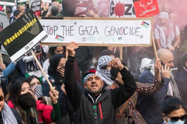 Mandatory Credit: Photo by Wiktor Szymanowicz/Shutterstock (14149719n) Thousands of demo<em></em>nstrators march through central Lo<em></em>ndon to demo<em></em>nstrate solidarity with the Palestinian people and demand an end to the occupation and violence in the Gaza Strip amid major co<em></em>nflict escalation. Israel has ordered 1.1 million people to evacuate from the northern Gaza Strip as it co<em></em>ncentrates its military forces along the border before expected ground invasion in respo<em></em>nse to the largest attack by Hamas on Israeli territory in decades. March for Palestine, London, UK - 14 Oct 2023