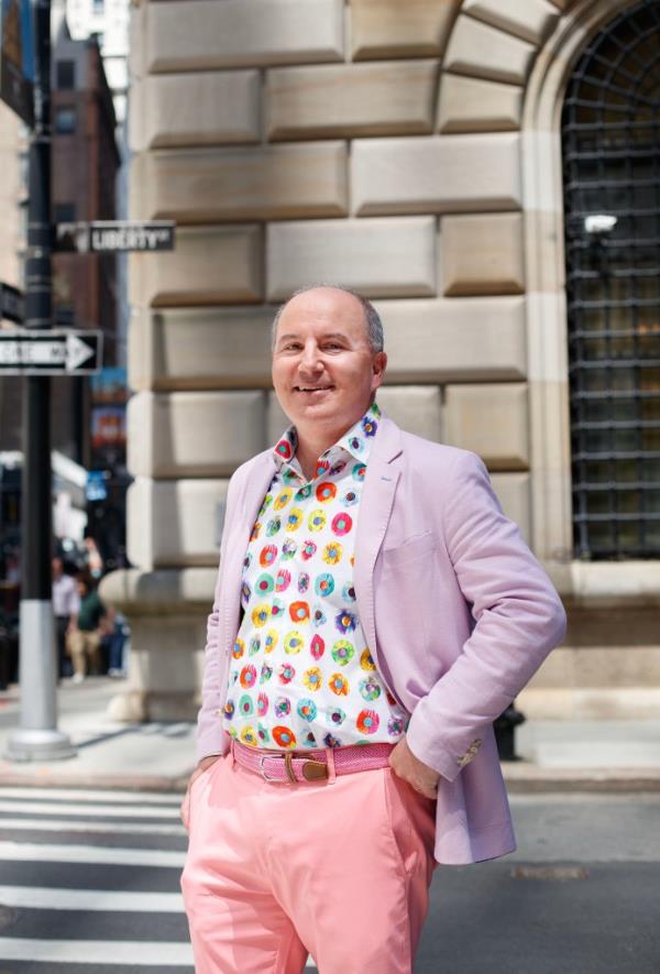 One of his favorite closet items is a technicolor do<em></em>nut shirt that he often pairs with wild printed sailboat pants.