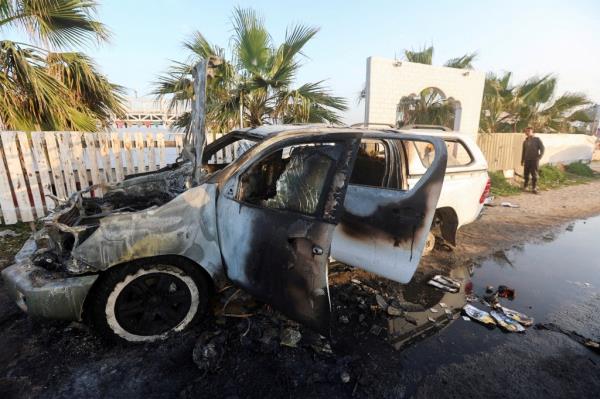 Damage to a vehicle hit by an Israeli airstrike affecting World Central Kitchen employees, in Deir Al-Balah, central Gaza Strip, labelled as a mistake by Israel