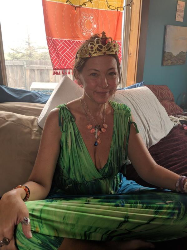 Amy Carlson wearing a tiara. 