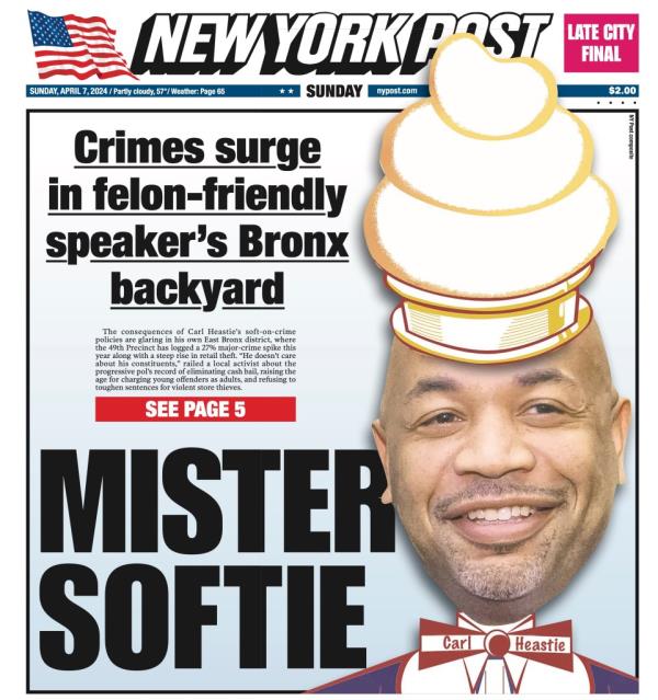 NY Post cover featuring Carl Heastie as Mr. Softie