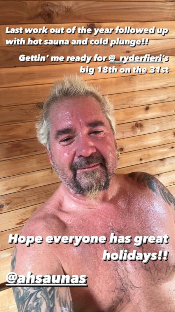 Guy Fieri shares sweaty, shirtless sauna selfie: 'Bring on the heat'