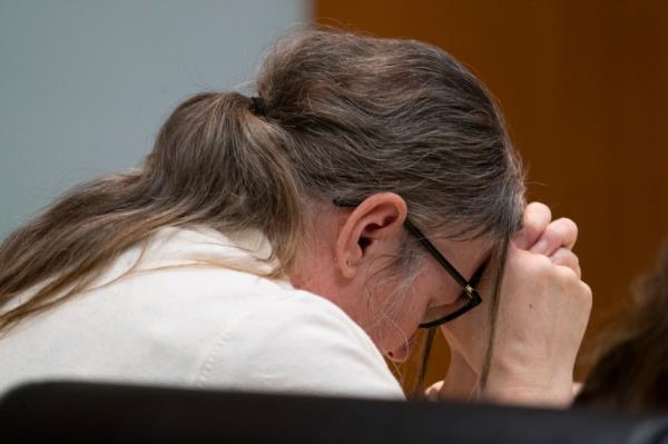 Jennifer Crumbley weeps as surveillance video was displayed for the jury showing the 2021 shooting at Oxford High School.