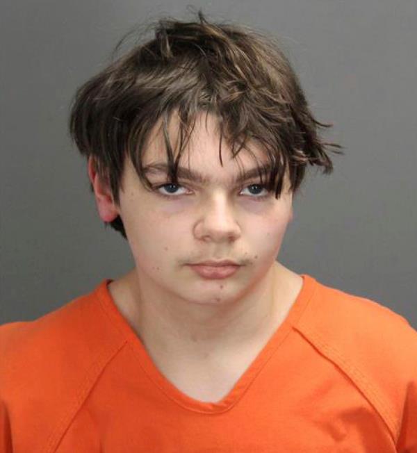 Ethan Crumbley is pictured in a mugshot.