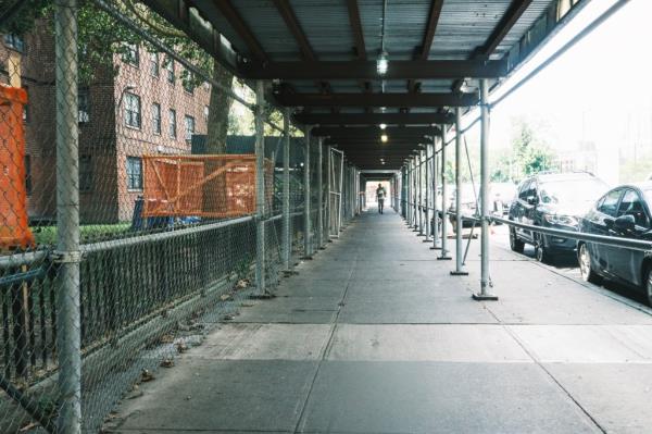 Scaffolding surrounds the NYCHA Jackson Houses in the Bronx.