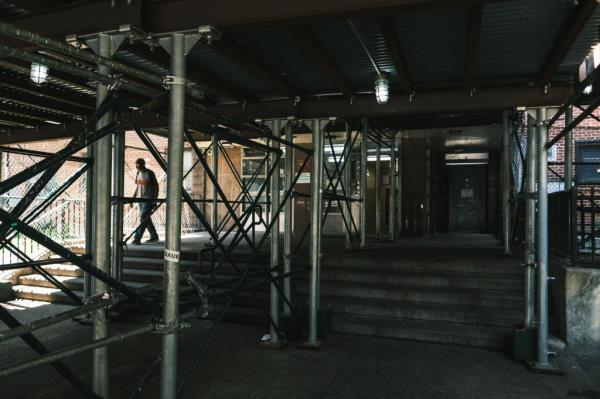 Scaffolding surrounds the NYCHA Jackson Houses in the Bronx.