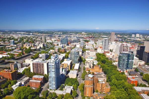 Aerial view of a cityscape of Portland