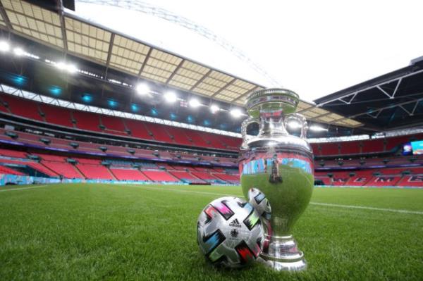 The European Champio<em></em>nships trophy at Wembley, UK