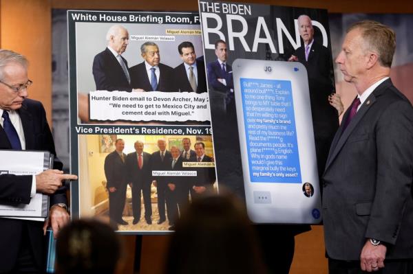U.S. House Ways and Means Committee Chairman Jason Smith (R-MO) and members of his committee introduce to reporters what they say is evidence against Hunter Biden the Biden family brought to them by whistleblowers, at the U.S. Capitol in Washington, U.S. September 27, 2023.  