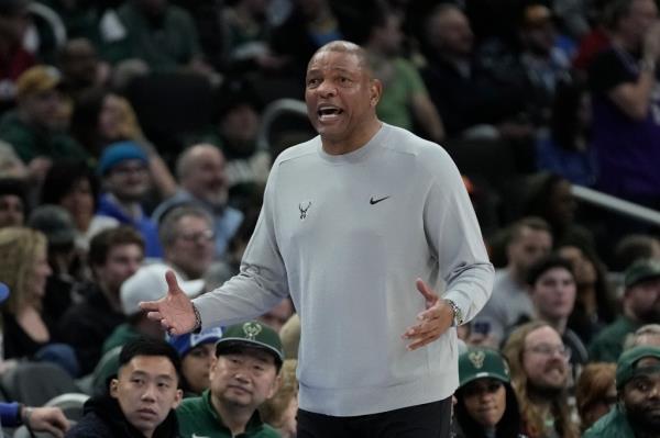 Bucks head coach Doc Rivers reacts during the second half of an NBA basketball game against the Denver Nuggets