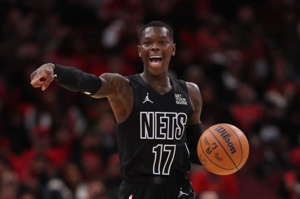 Dennis Schroder #17 of the Brooklyn Nets dribbles up the court against the Chicago Bulls during the first half at the United Center on December 02, 2024 in Chicago, Illinois.