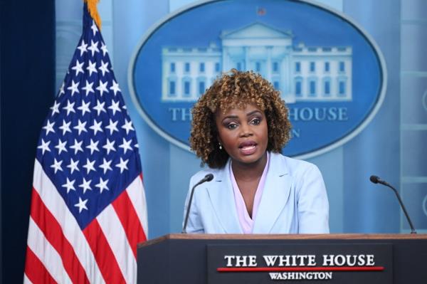 White House Press Karine Jean-Pierre speaks during the daily briefing in the Brady Briefing Room of the White House in Washington, DC on May 13, 2024