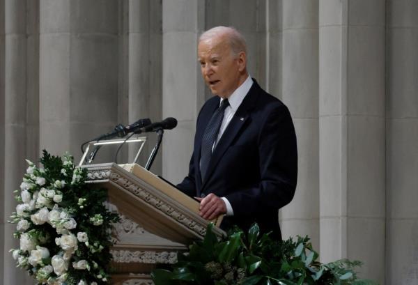 President Biden delivers remarks during the funeral service for retired U.S. Supreme Court Justice Sandra Day O'Co<em></em>nnor at the Washington Natio<em></em>nal Cathedral in Washington, D.C. on December 19, 2023.