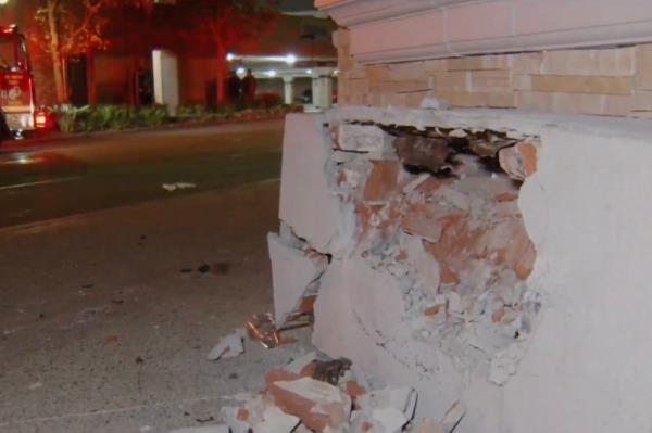 The car bashed itself against a patio wall and then quickly fled the scene. 