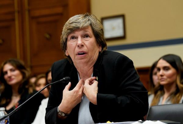 Randi Weingarten, President of the American Federation of Teachers, reacts in front of the House Select Subcommittee on the Coro<em></em>navirus Pandemic on Capitol Hill in Washington, U.S. April 26, 2023.  