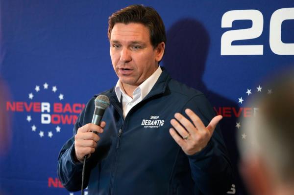 Republican presidential candidate Florida Gov. Ron DeSantis speaks during a meet and greet, Friday, Nov. 3, 2023, in Denison, Iowa.