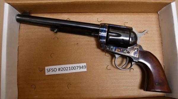 A reproduction 1873 long Colt .45 Single Action Army revolver actor Alec Baldwin was using on the New Mexico set of western movie 