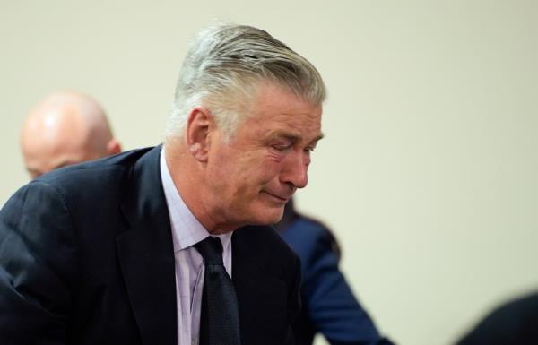 Alec Baldwin gets emotio<em></em>nal at the co<em></em>nclusion of his trial for involuntary manslaughter in First Judicial District Court on July 12, 2024 in Santa Fe, New Mexico. 