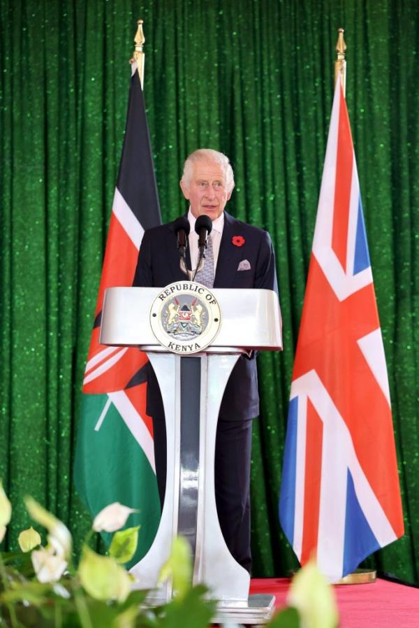 King Charles III gives a speech at a State Banquet.
